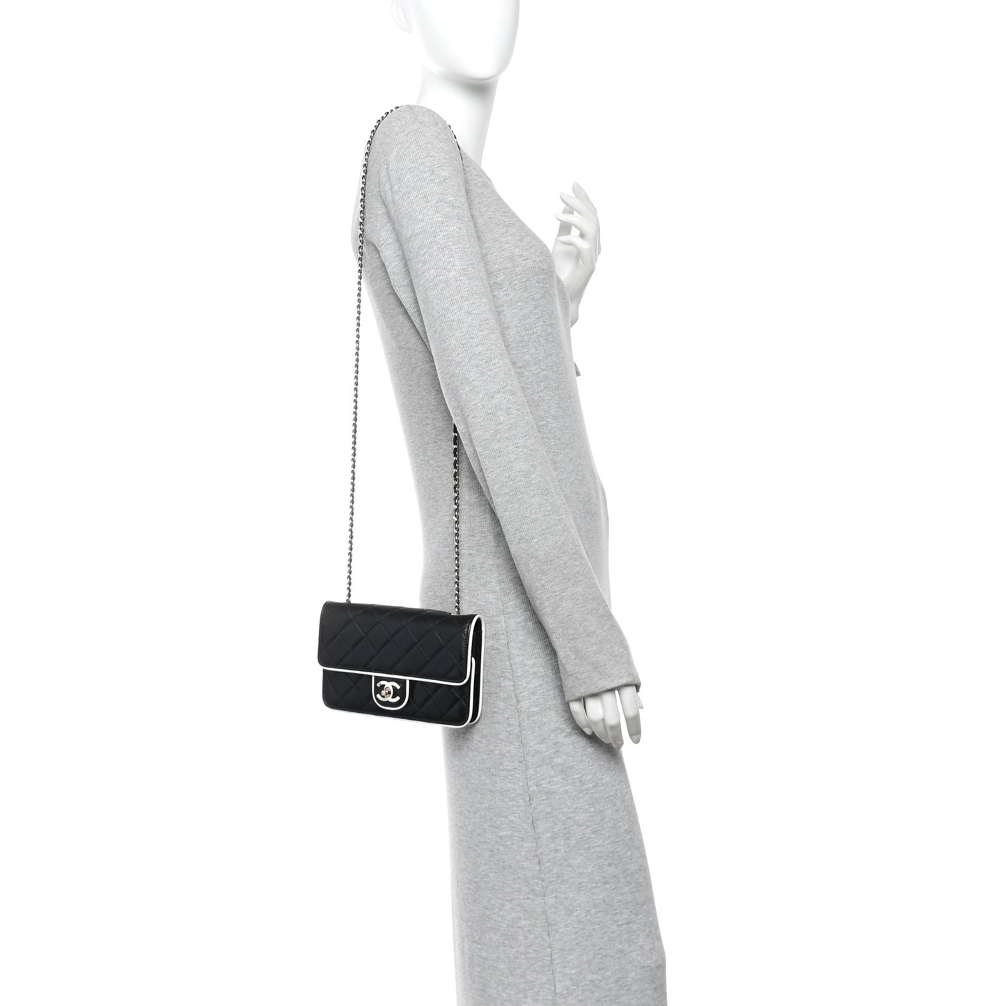 Lambskin Quilted Resin CC Mini Flap Bag Black White