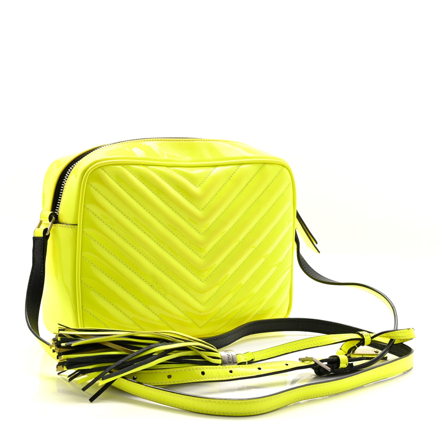 Patent Calfskin Matelasse Monogram Lou Camera Bag Neon Yellow