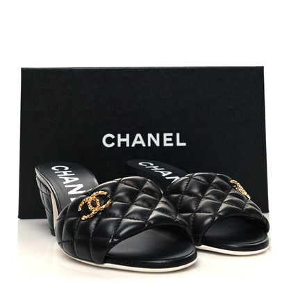 Chanel Lambskin Quilted Textured CC Mules 36 Black 9 of 9
