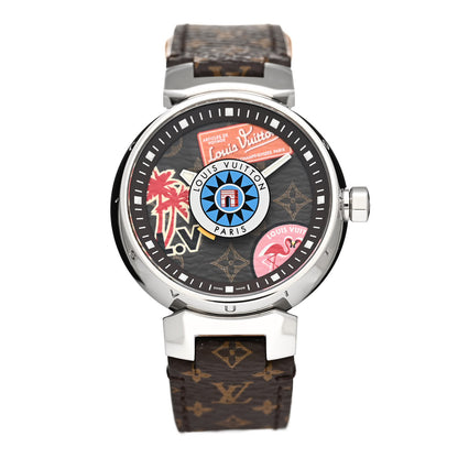Louis Vuitton Stainless Steel Monogram 34mm Tambour World Tour Dial Quartz Watch 1 of 5