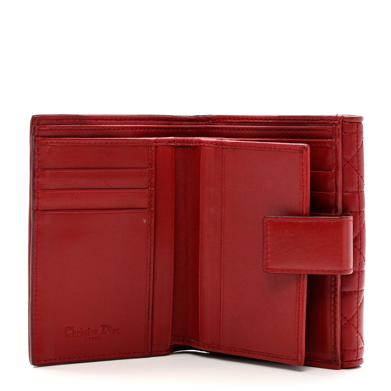 Christian Dior Lambskin Cannage Lady Dior Compact Wallet Red 5 of 6
