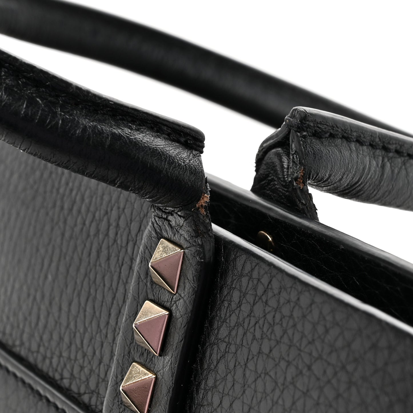Pebbled Calfskin Rockstud Double Handle Tote Black