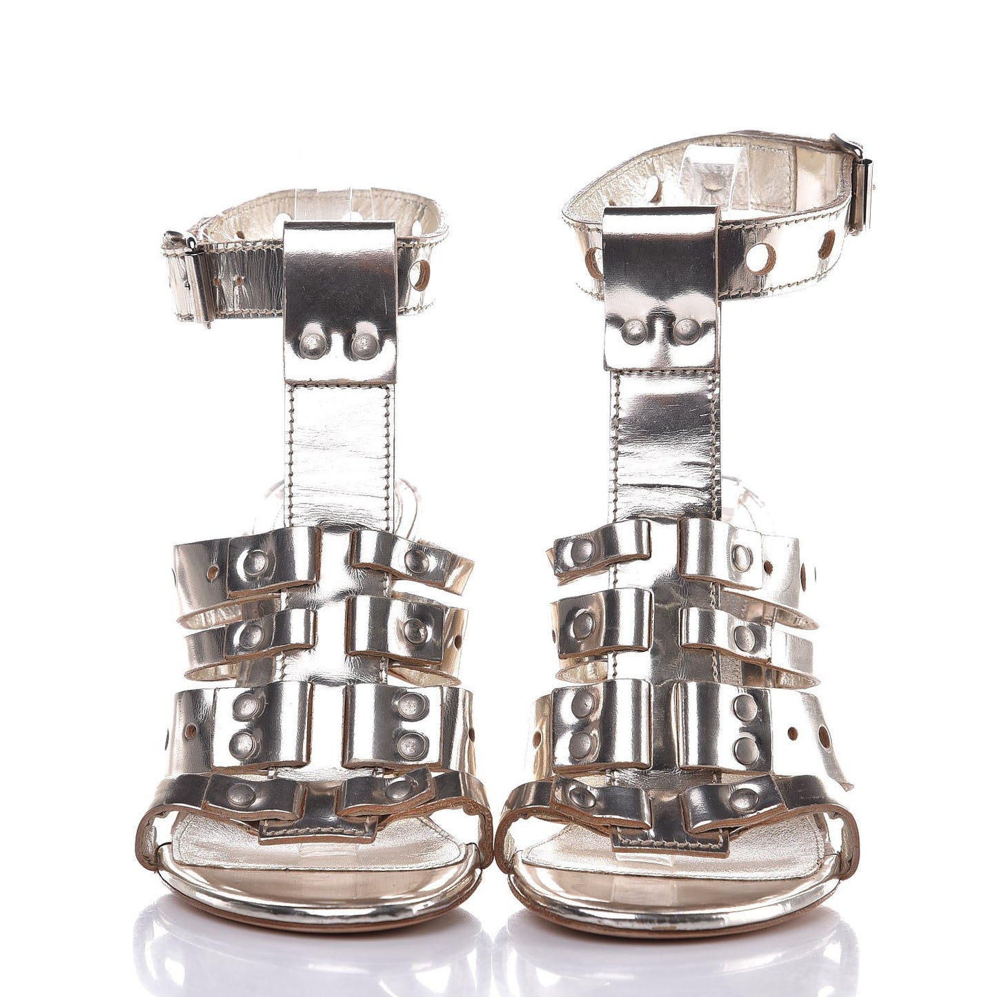 Shiny Calfskin Strappy Sandals 37 Pale Gold