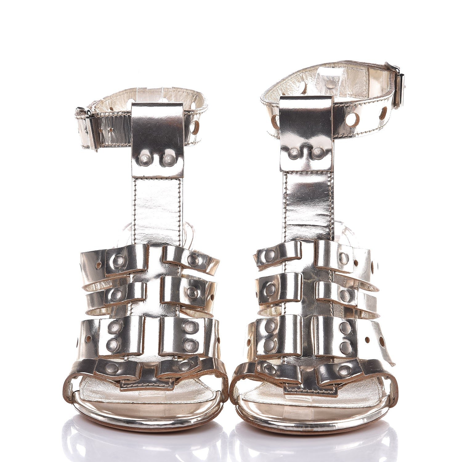 Alexander McQueen Shiny Calfskin Strappy Sandals 37 Pale Gold 2 of 10