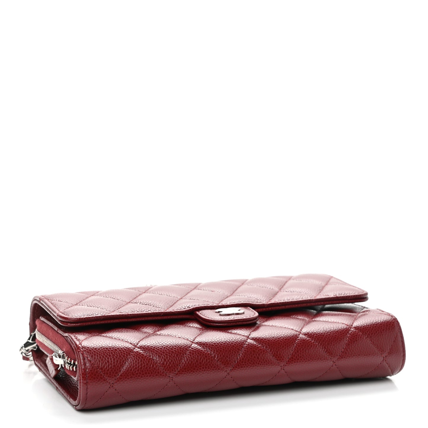 Caviar Quilted Phone Holder Wallet on Removable Chain Red