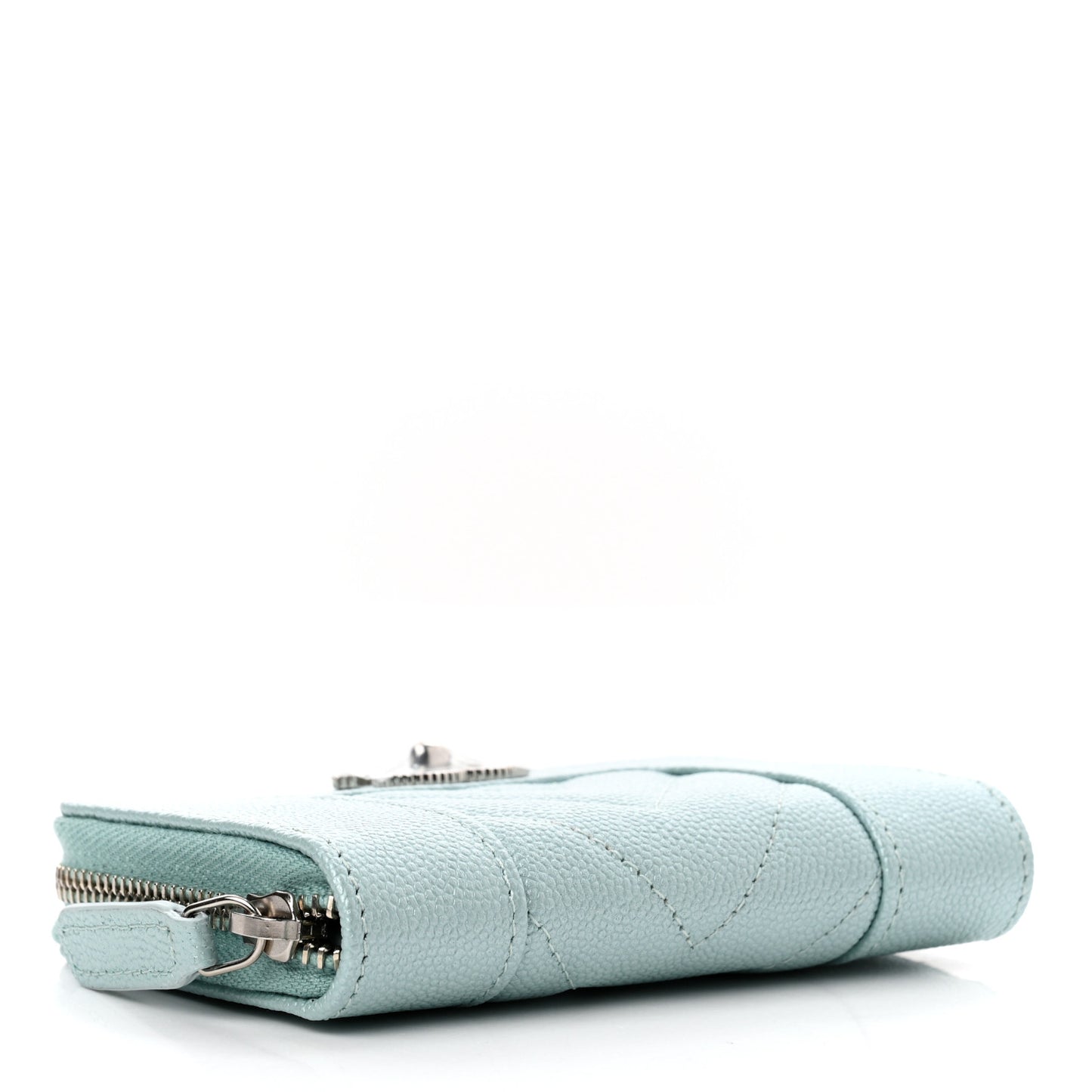Metallic Caviar Chevron Quilted Vintage Mademoiselle Zip Coin Purse Light Blue