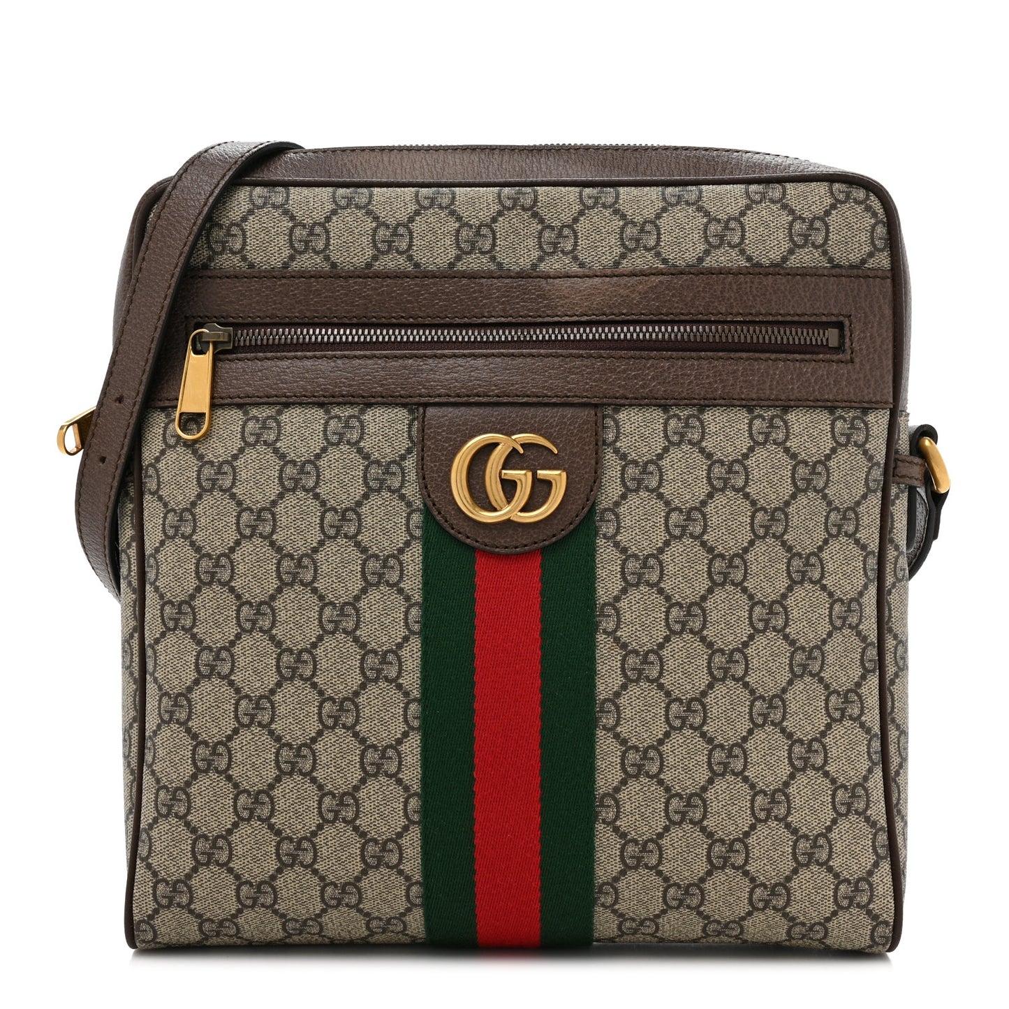 GG Supreme Monogram Web Medium Ophidia Messenger Bag Brown