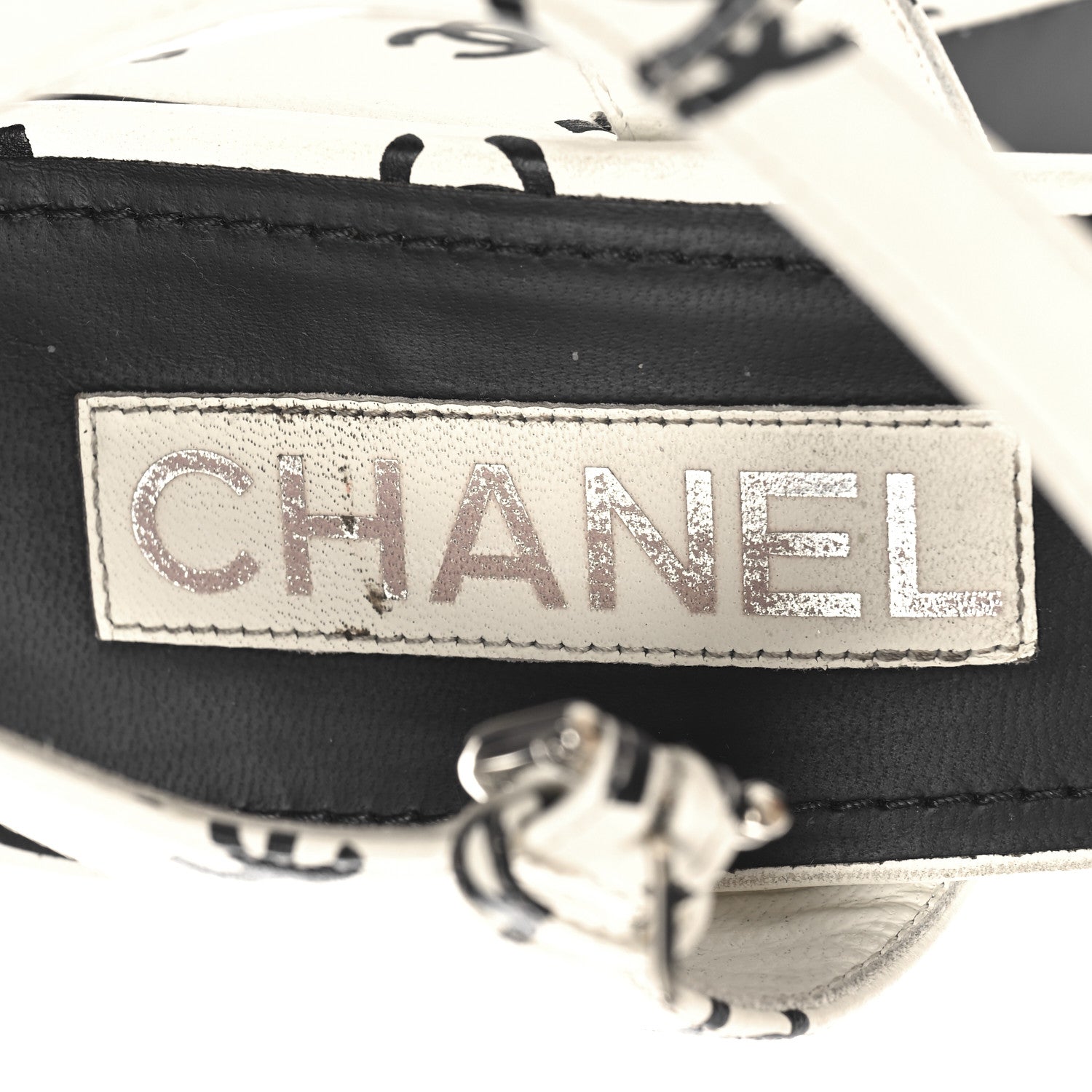 Chanel Printed Lambskin CC Platform Sandals 40.5 White Black 9 of 10
