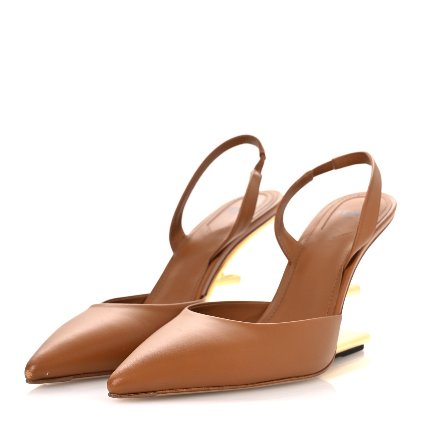 Vitello Fendi First 100mm Slingback Pumps 38.5 Caramello