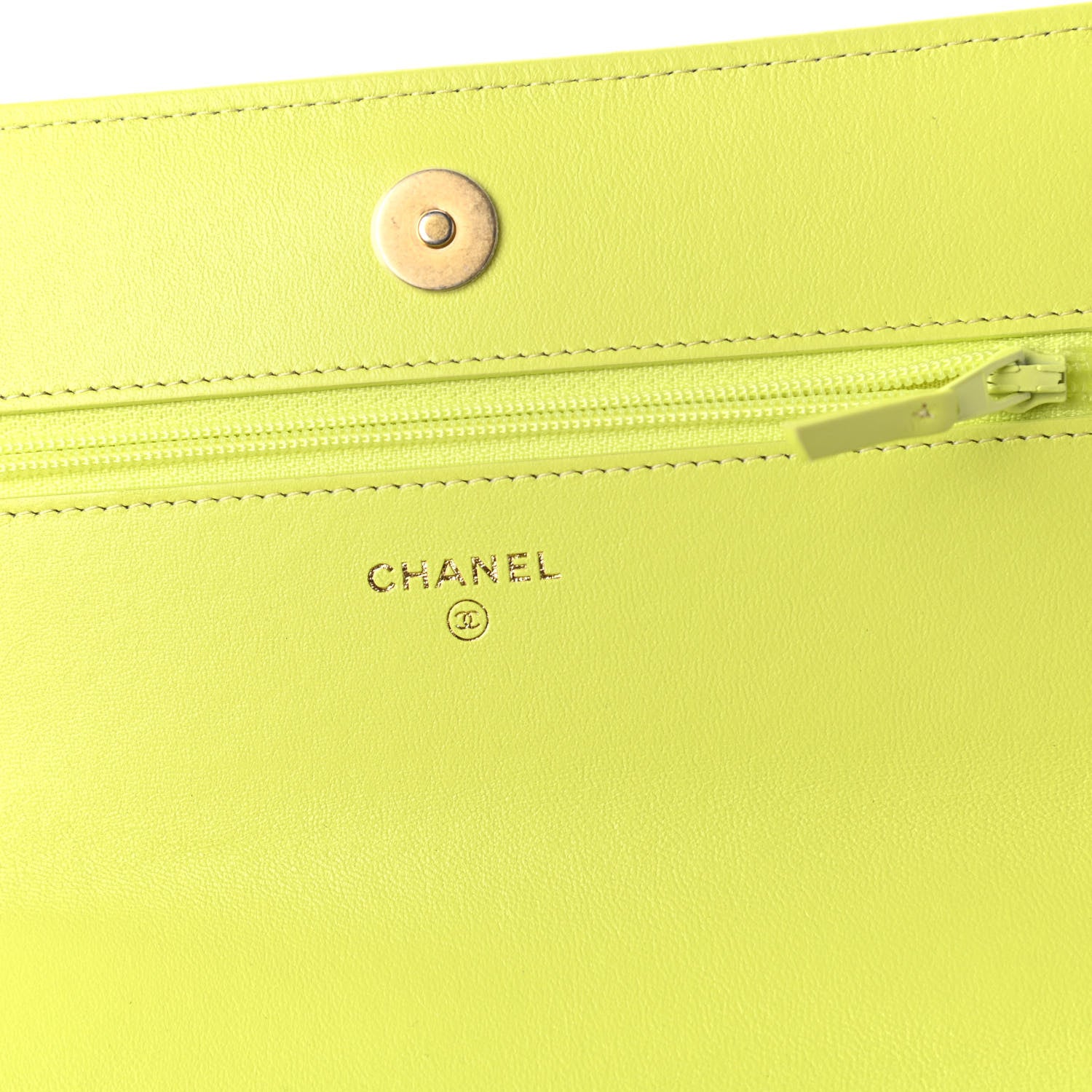 Chanel Shiny Lambskin Quilted Chanel 19 Wallet On Chain WOC Neon Yellow 8 of 12