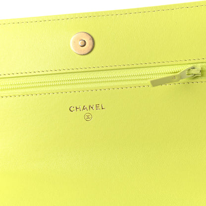 Chanel Shiny Lambskin Quilted Chanel 19 Wallet On Chain WOC Neon Yellow 8 of 12