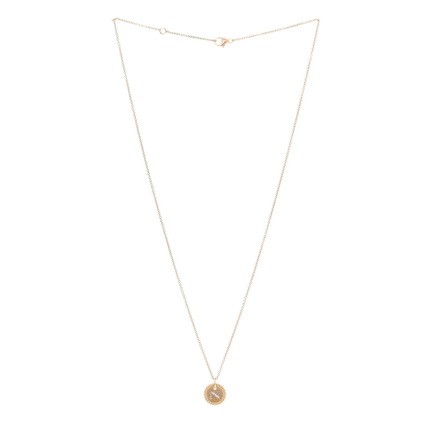 18K Yellow Gold Diamond Initial N Charm Necklace