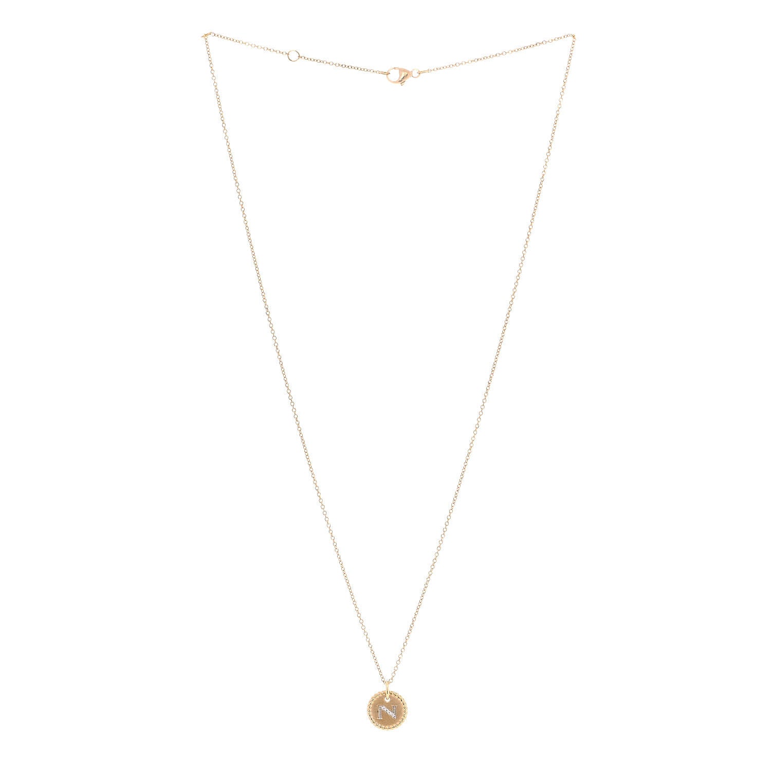 David Yurman 18K Yellow Gold Diamond Initial N Charm Necklace 2 of 6