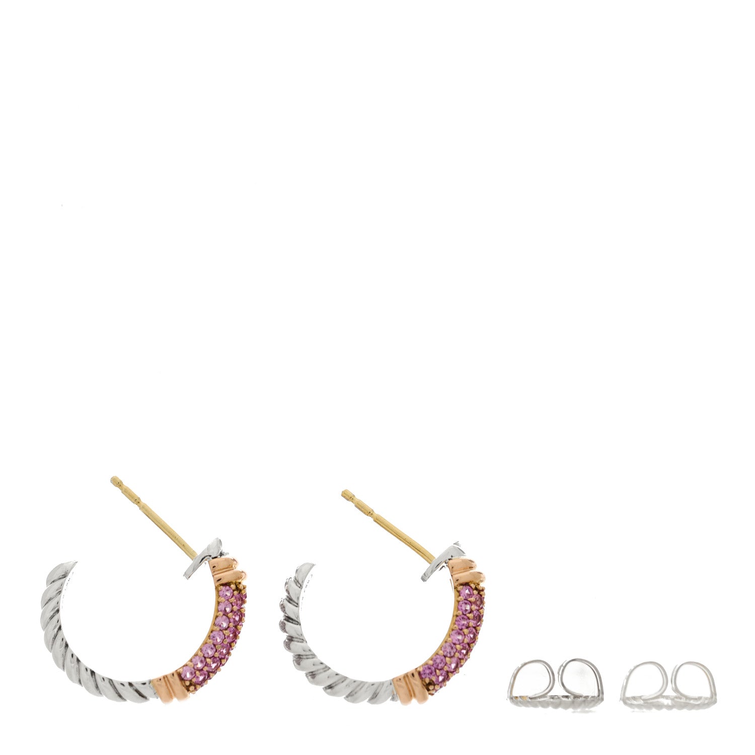 David Yurman Sterling Silver 18K Rose Gold Pink Sapphire Metro Hoop Earrings 3 of 5