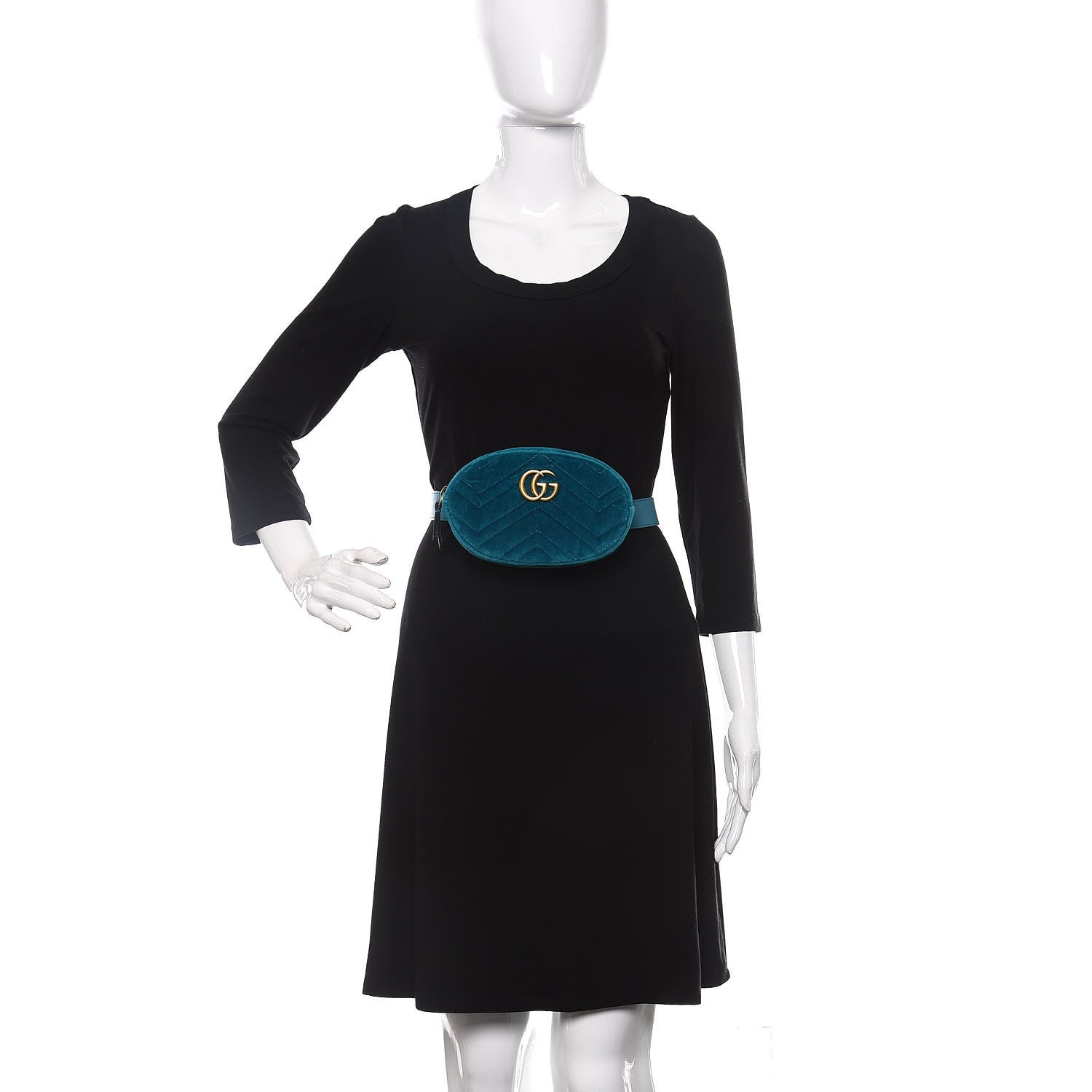 Gucci Velvet Matelasse GG Marmont Belt Bag 85 34 Pavone Cyan 2 of 11