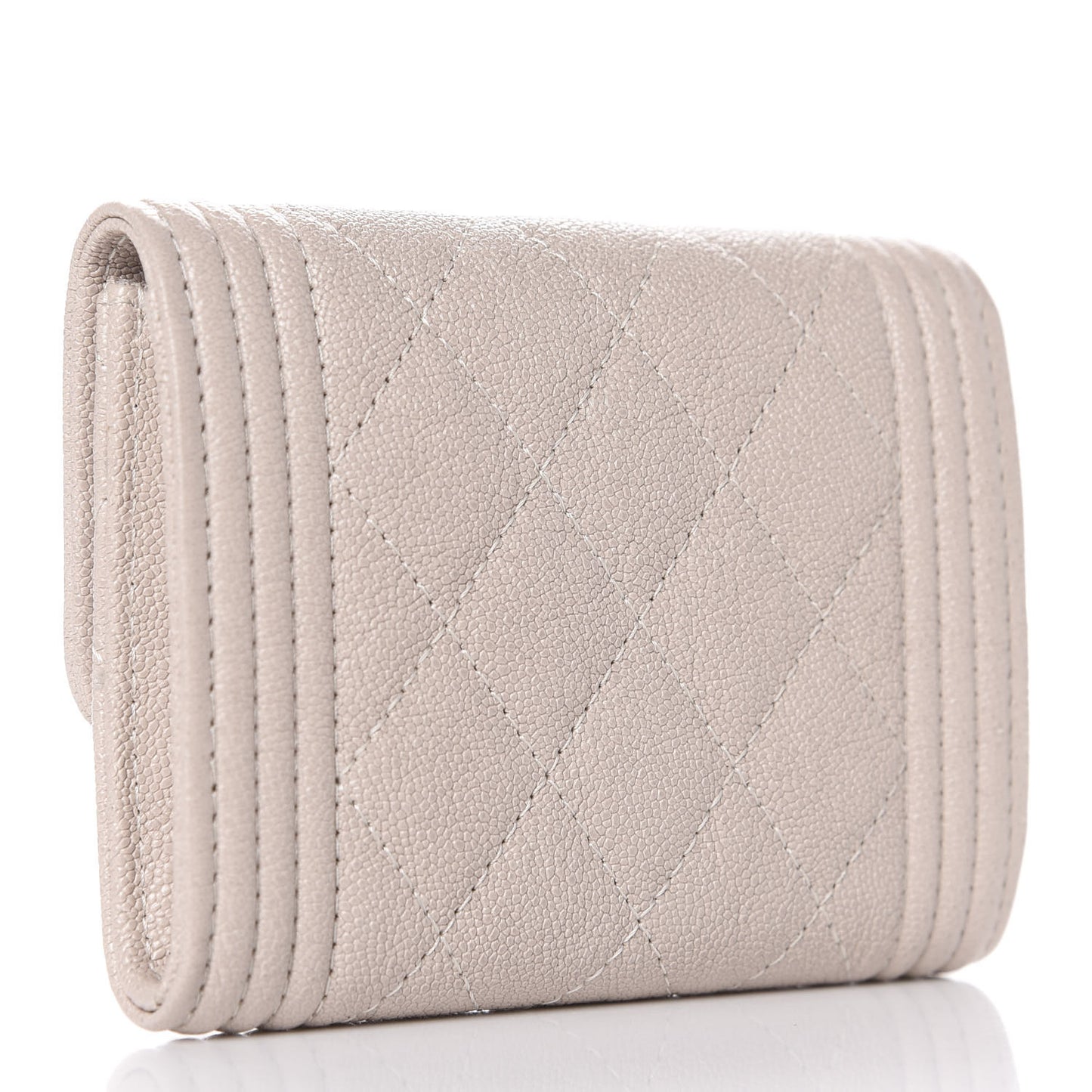 Iridescent Caviar Quilted Boy Card Holder Wallet Beige