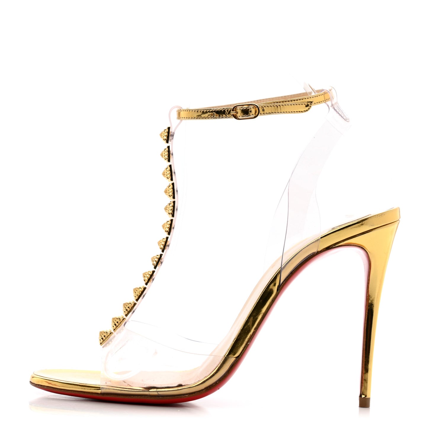 PVC Spiked Jamais Assez 100 T-Strap Sandals 38.5 Gold