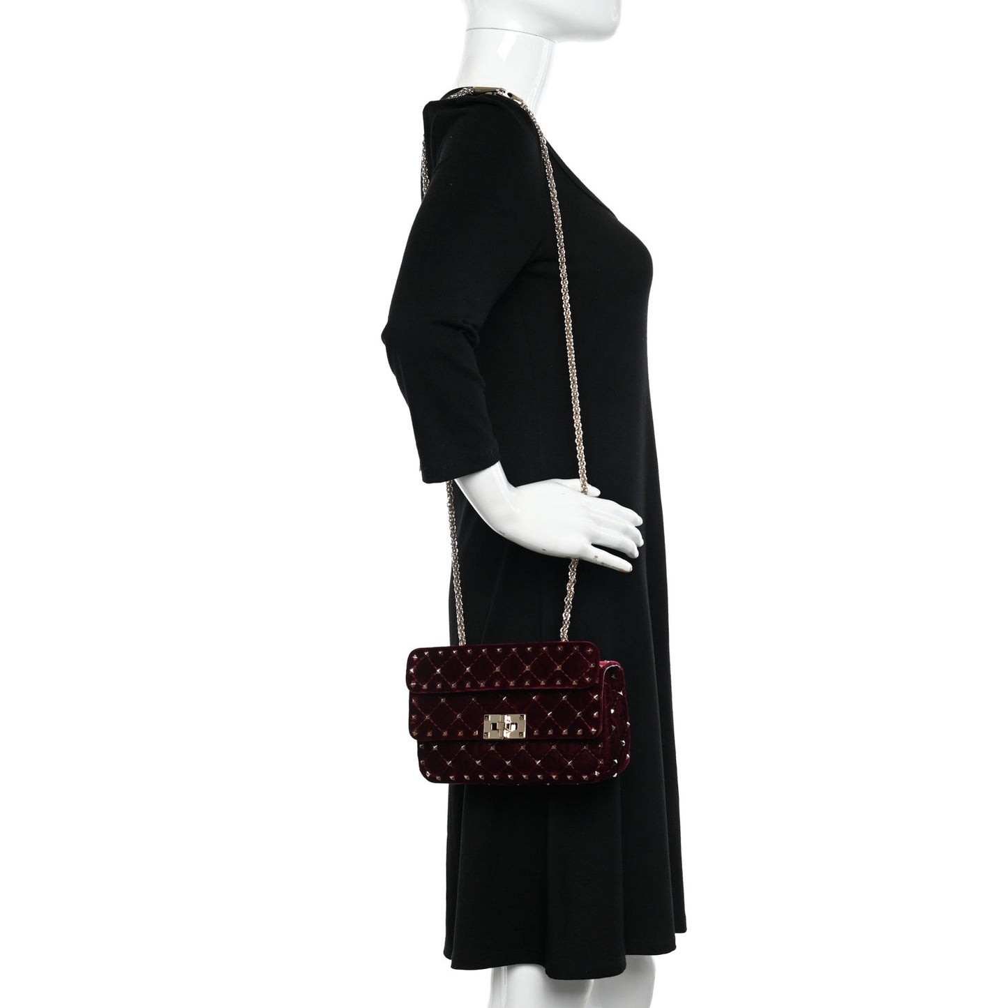 Velvet Small Rockstud Spike Shoulder Bag Rubino
