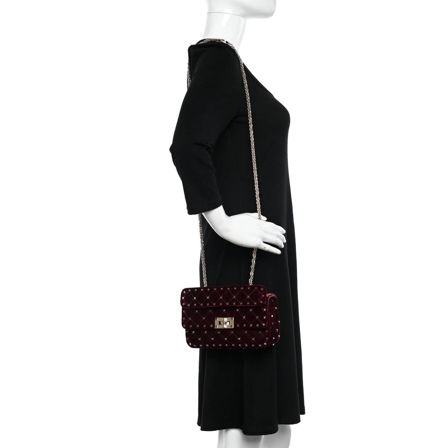 Valentino Garavani Velvet Small Rockstud Spike Shoulder Bag Rubino 2 of 9