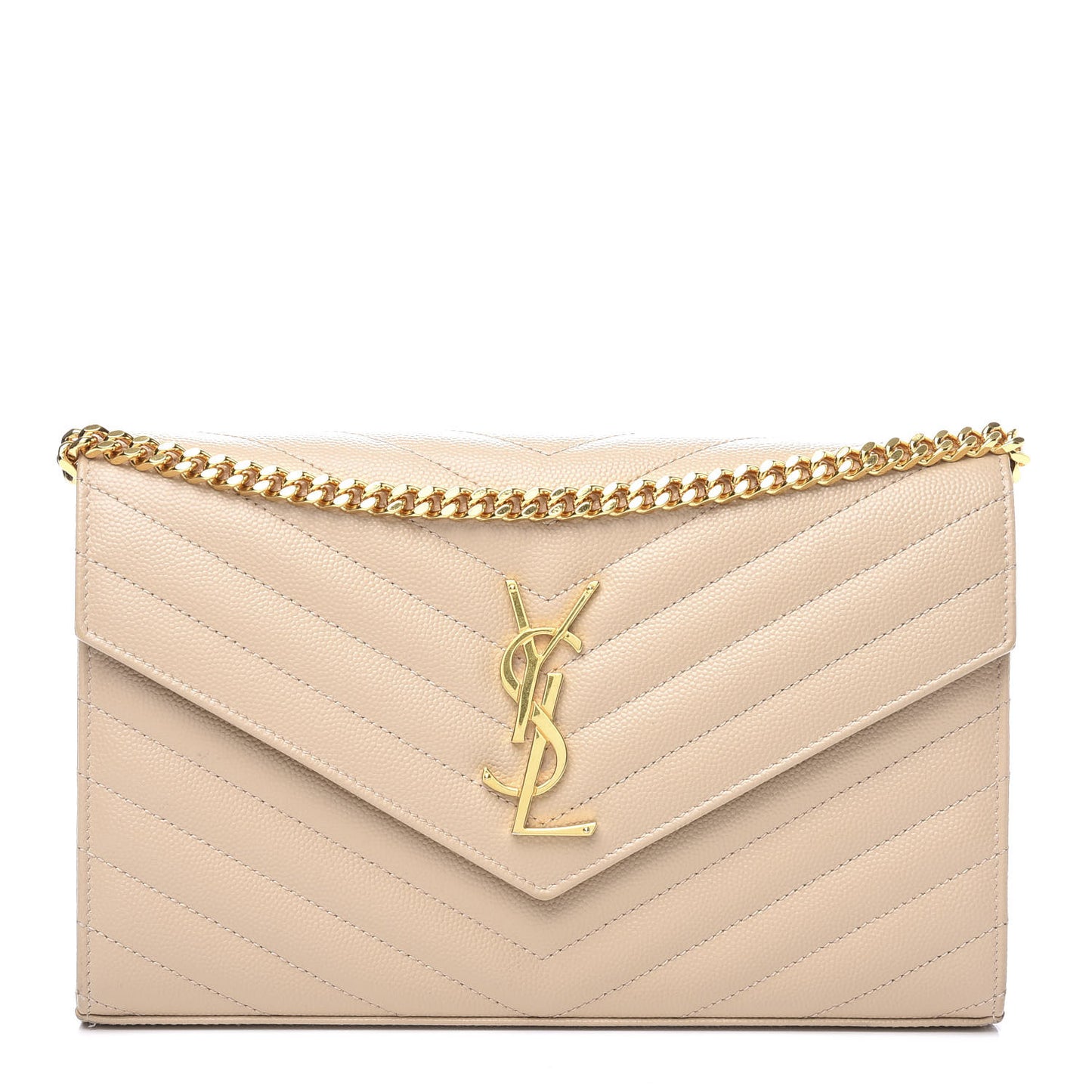 Grain De Poudre Matelasse Chevron Monogram Chain Wallet Nude Powder