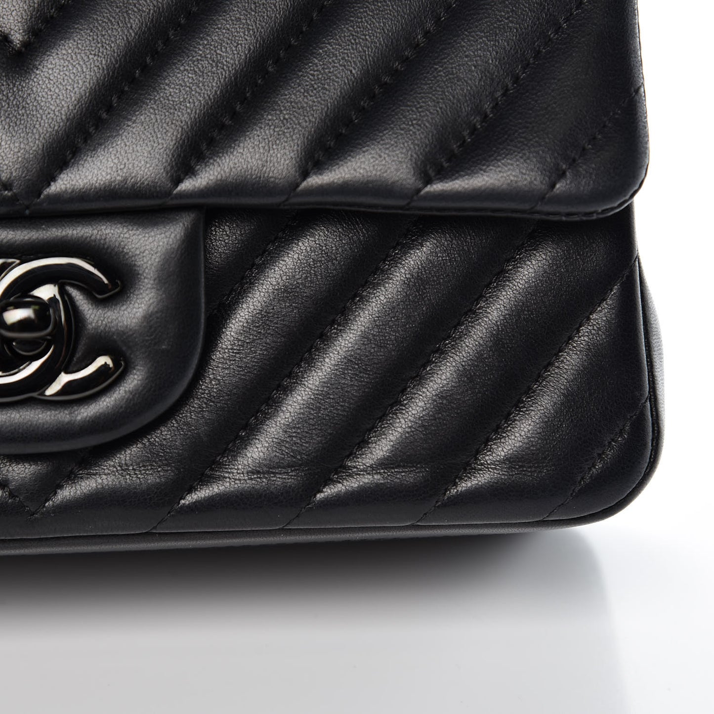 Lambskin Chevron Quilted Mini Rectangular Flap So Black