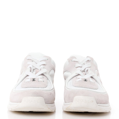Chanel Mesh Suede Calfskin Grained Calfskin Womens CC Sneakers 39 White Grey 2 of 8