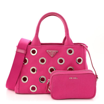 Prada Canvas Grommet Canapa Tote Pink 1 of 17