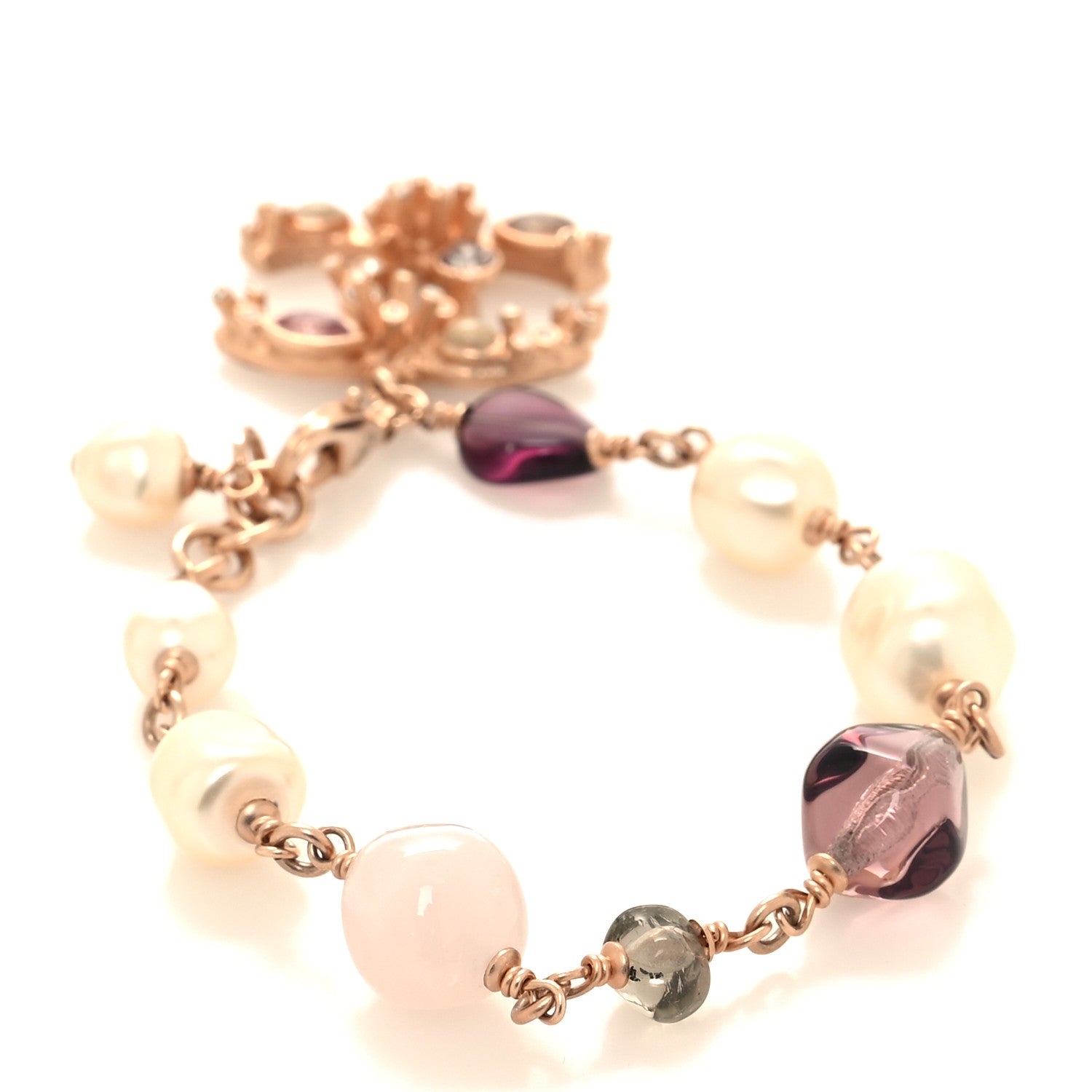 Chanel Crystal Marquise CC Irregular Pearl Bracelet Gold Purple 3 of 4