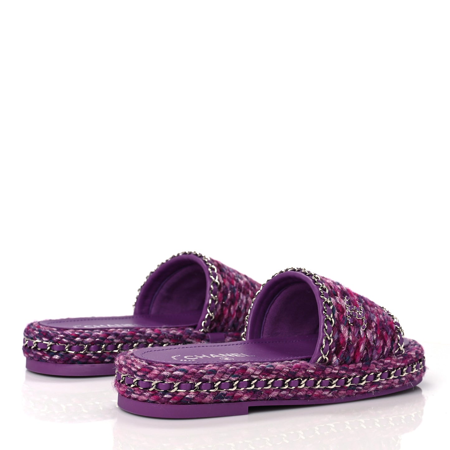 Chanel Cord Braided Chain Slide Sandals 37 Dark Purple 1139377