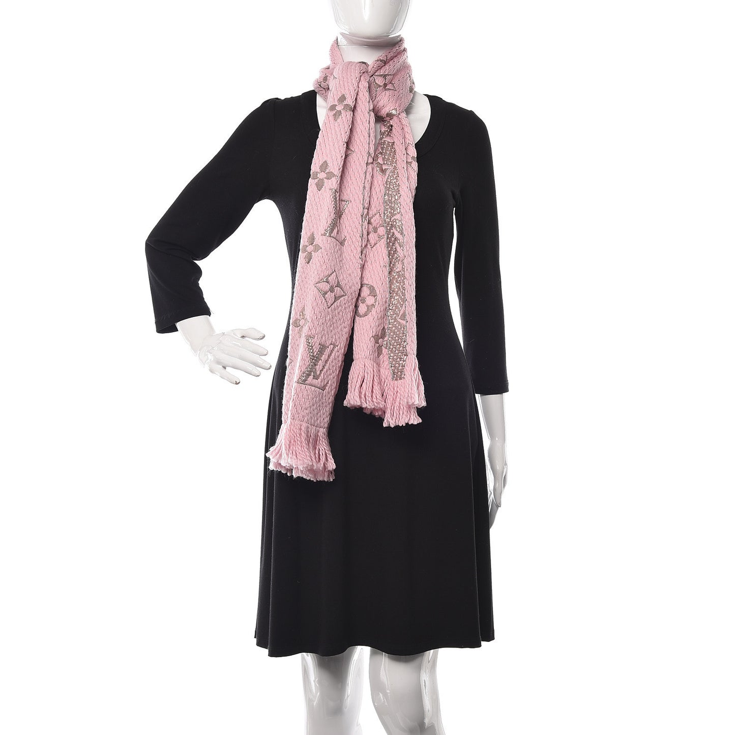 Wool Silk Logomania Shine Scarf Pink