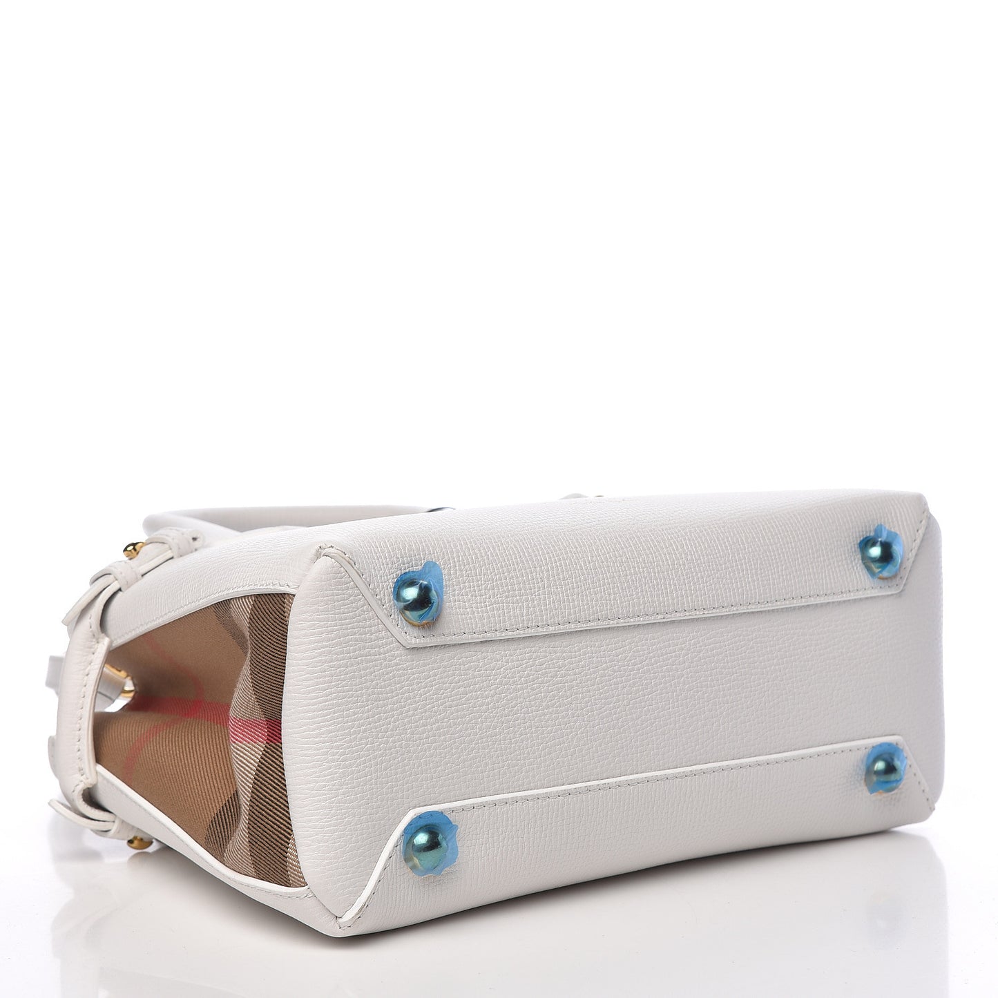 Grainy Calfskin House Check Small Banner Tote Chalk White