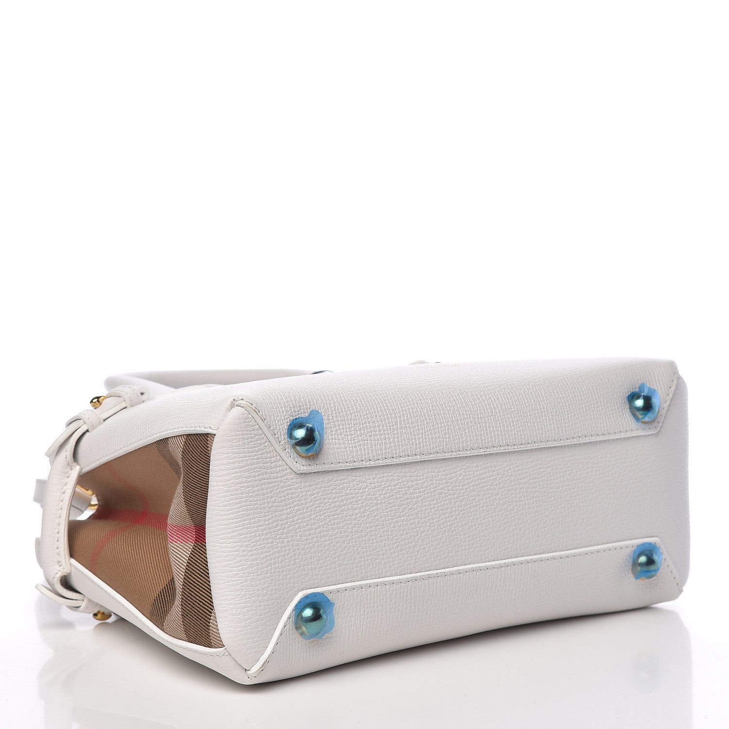 Burberry Grainy Calfskin House Check Small Banner Tote Chalk White 4 of 13