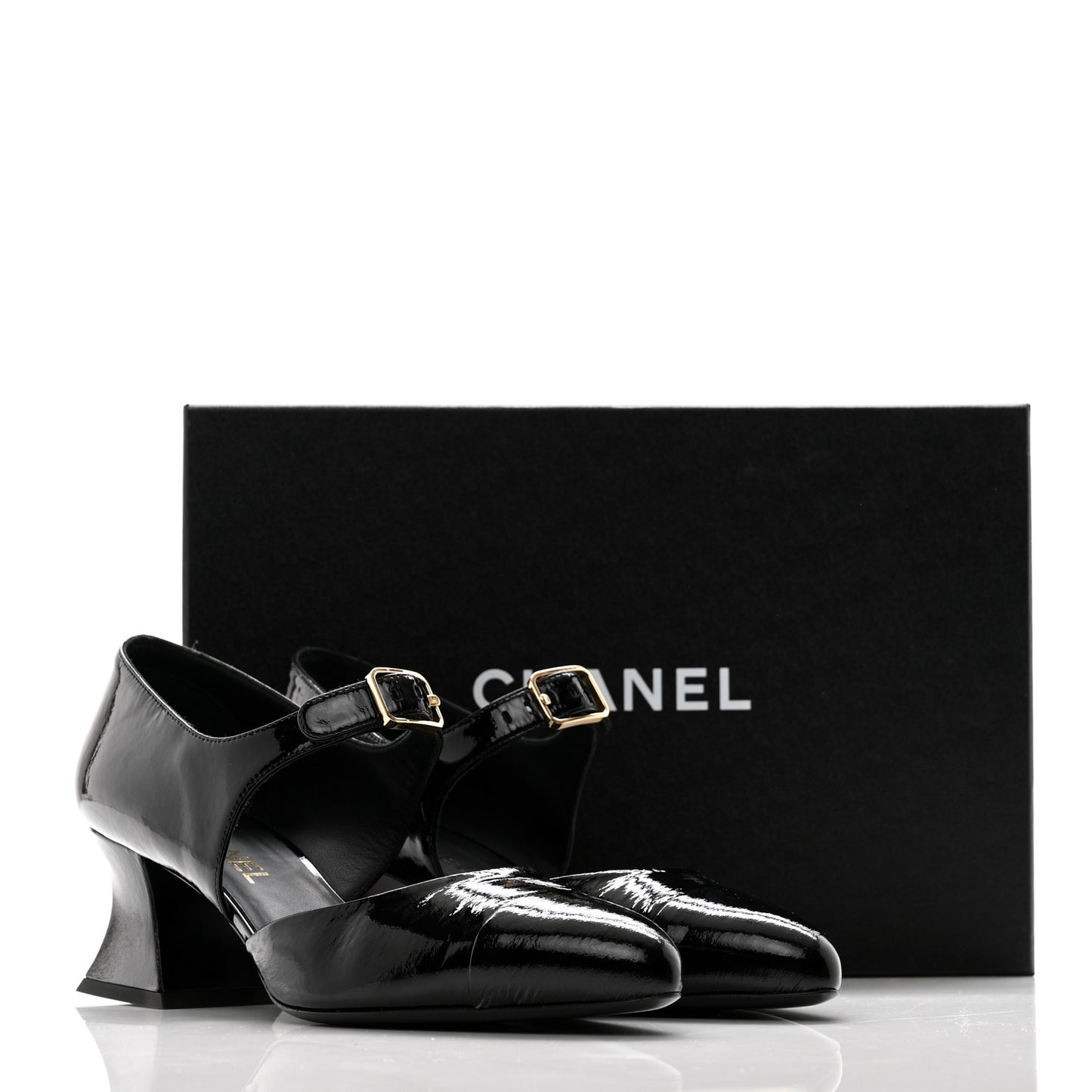 Patent Goatskin Cap Toe Pumps 39 Black
