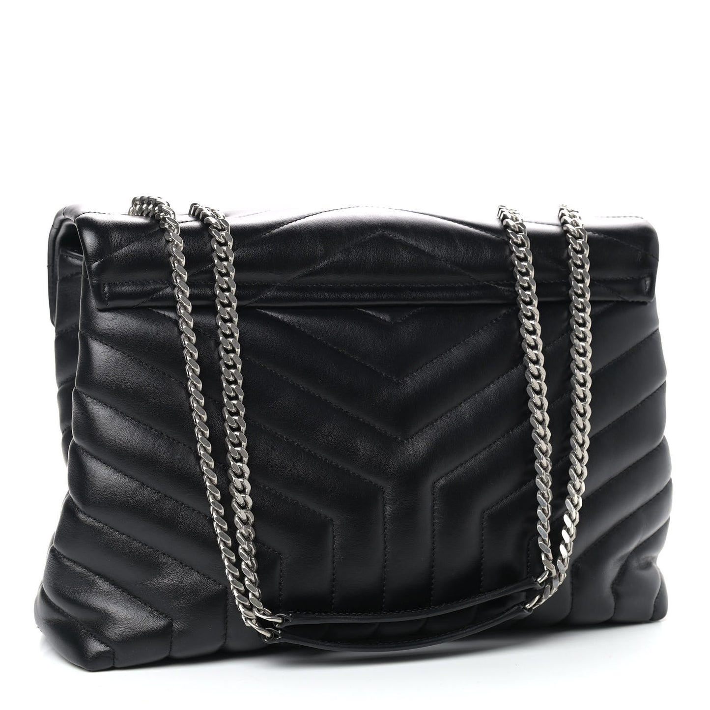 Calfskin Y Quilted Monogram Medium Loulou Chain Satchel Black