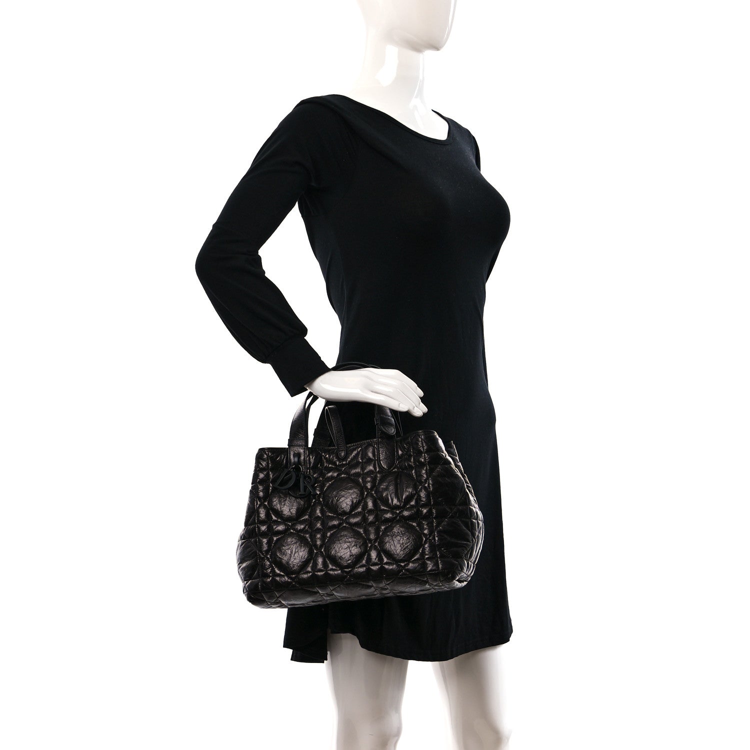 Christian Dior Crinkled Calfskin Cannage Medium Dior Tojours Bag Black 2 of 10
