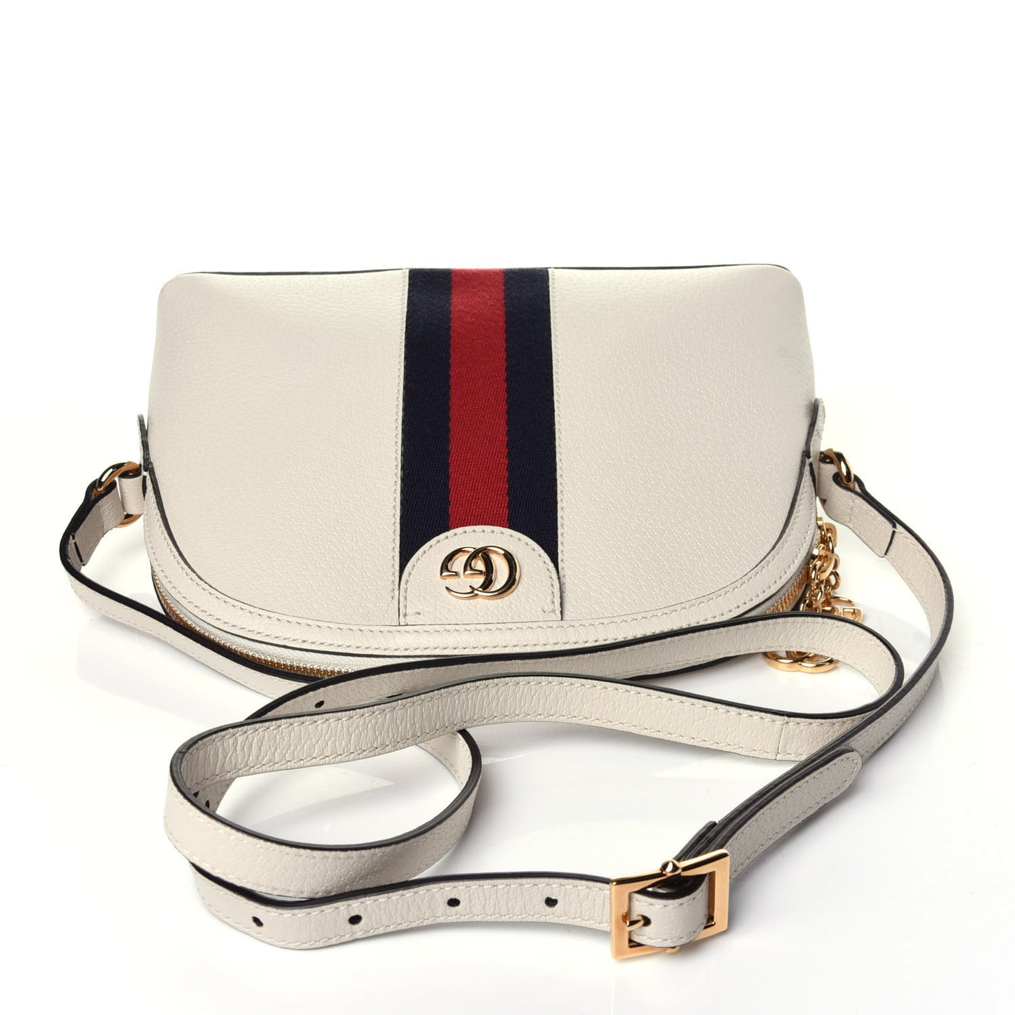 Textured Dollar Calfskin Web Small Ophidia Dome Shoulder Bag Mystic White
