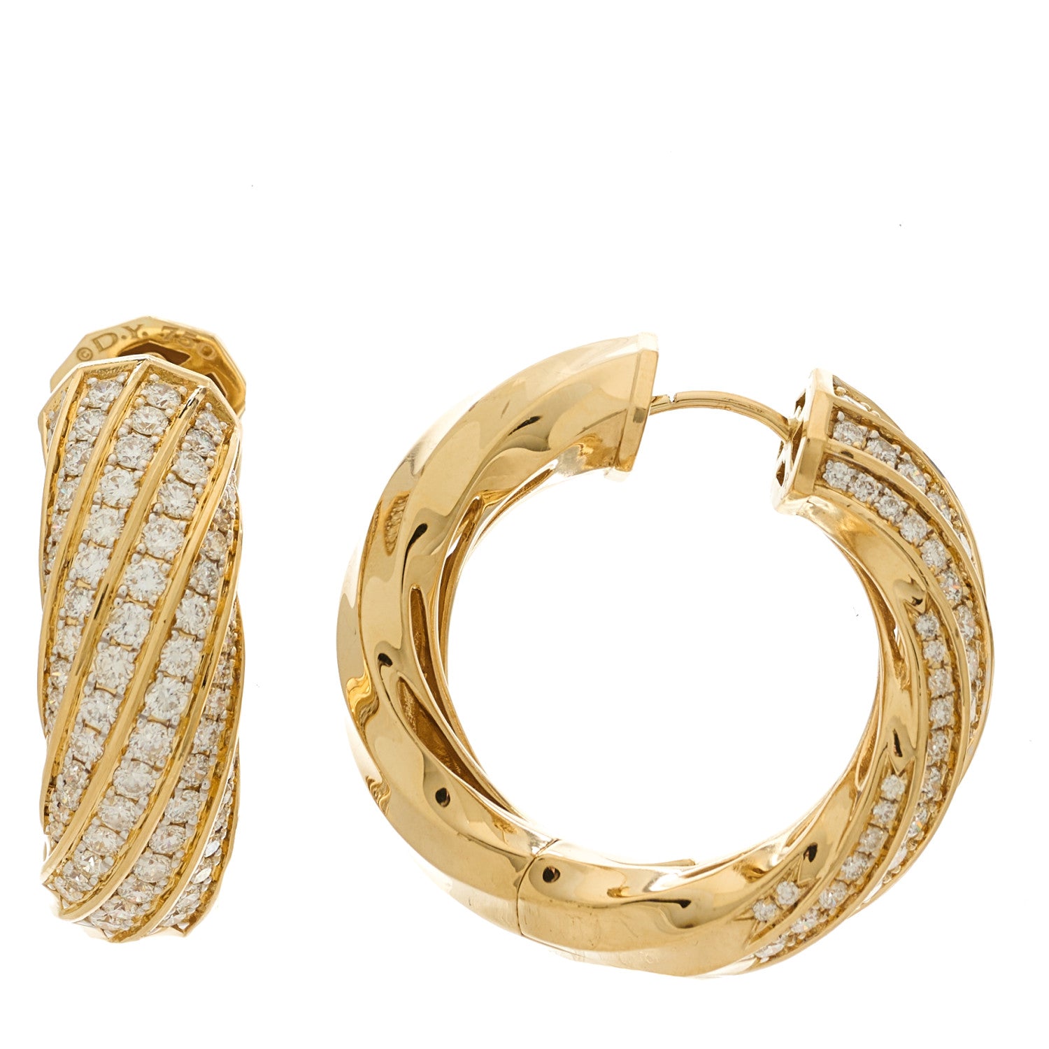 David Yurman Yellow Gold Diamond Cable Edge Hoop Earrings 1 of 5