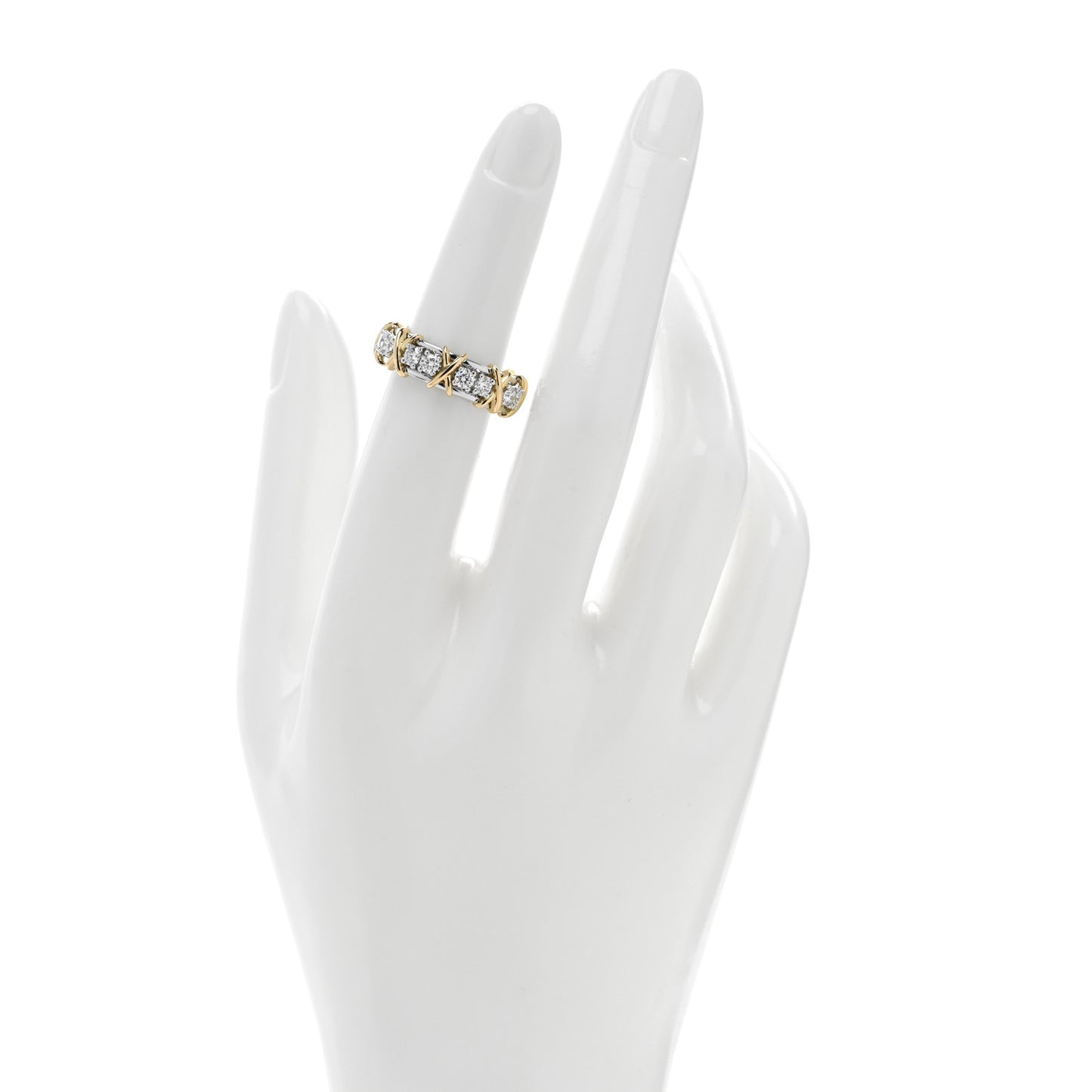 Platinum 18K Yellow Gold Diamond Schlumberger Sixteen Stone Ring 50 5.25