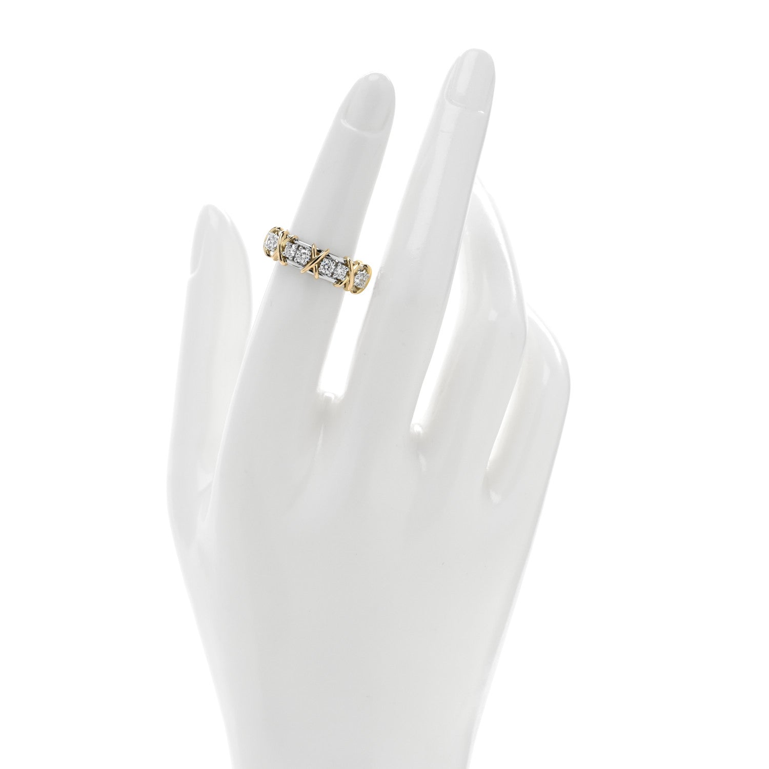 Tiffany Platinum 18K Yellow Gold Diamond Schlumberger Sixteen Stone Ring 50 5.25 2 of 5