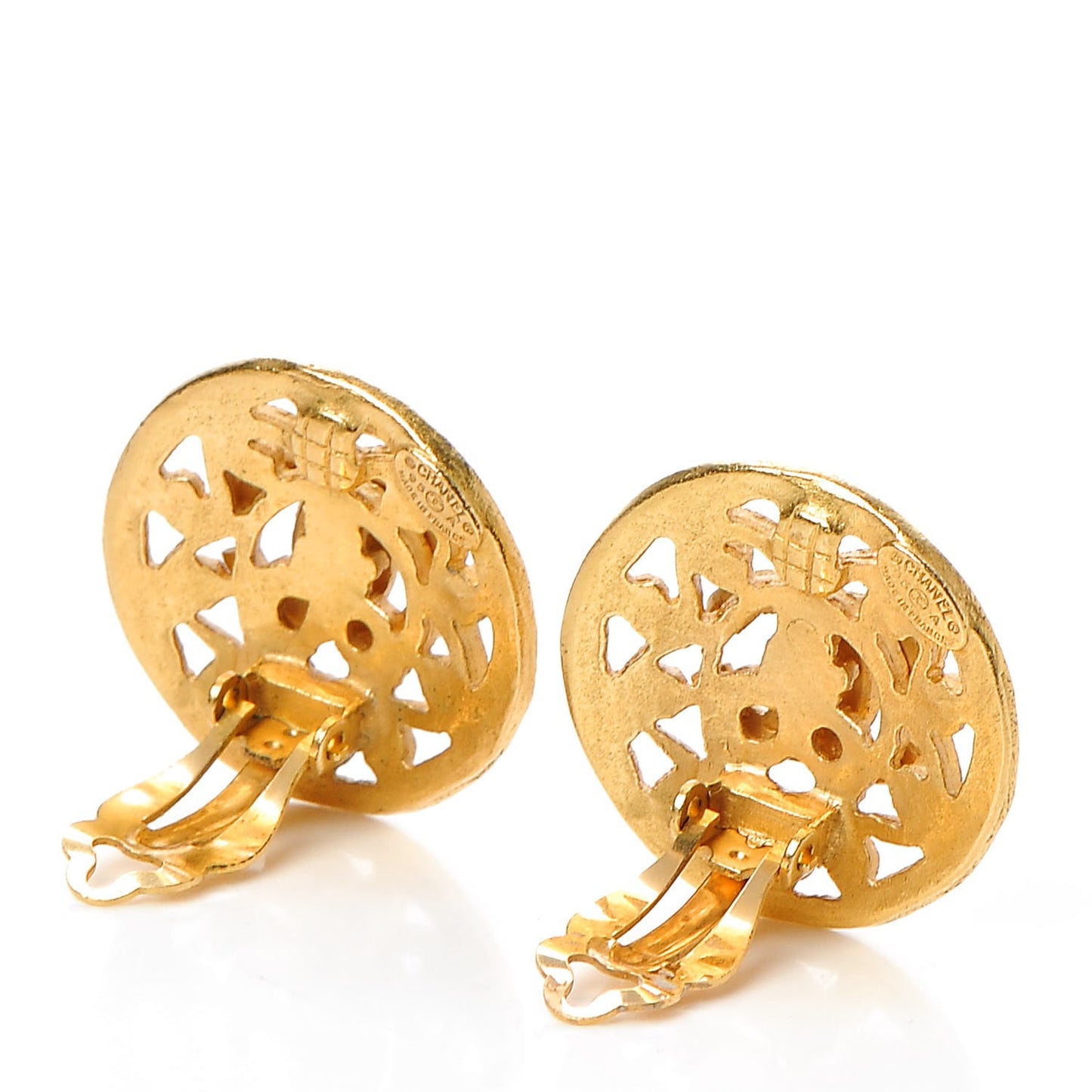 Round CC Clip On Earrings Gold