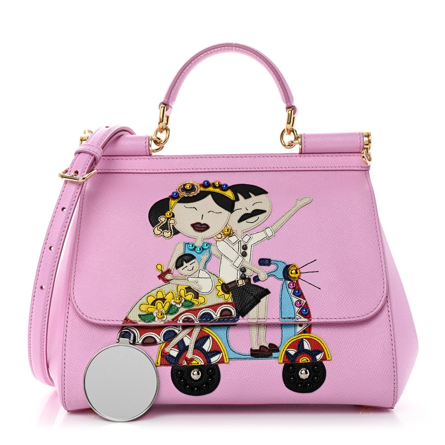 Dauphine Studded Medium DG Family Patch Miss Sicily Satchel Pink Rosa Chiaro
