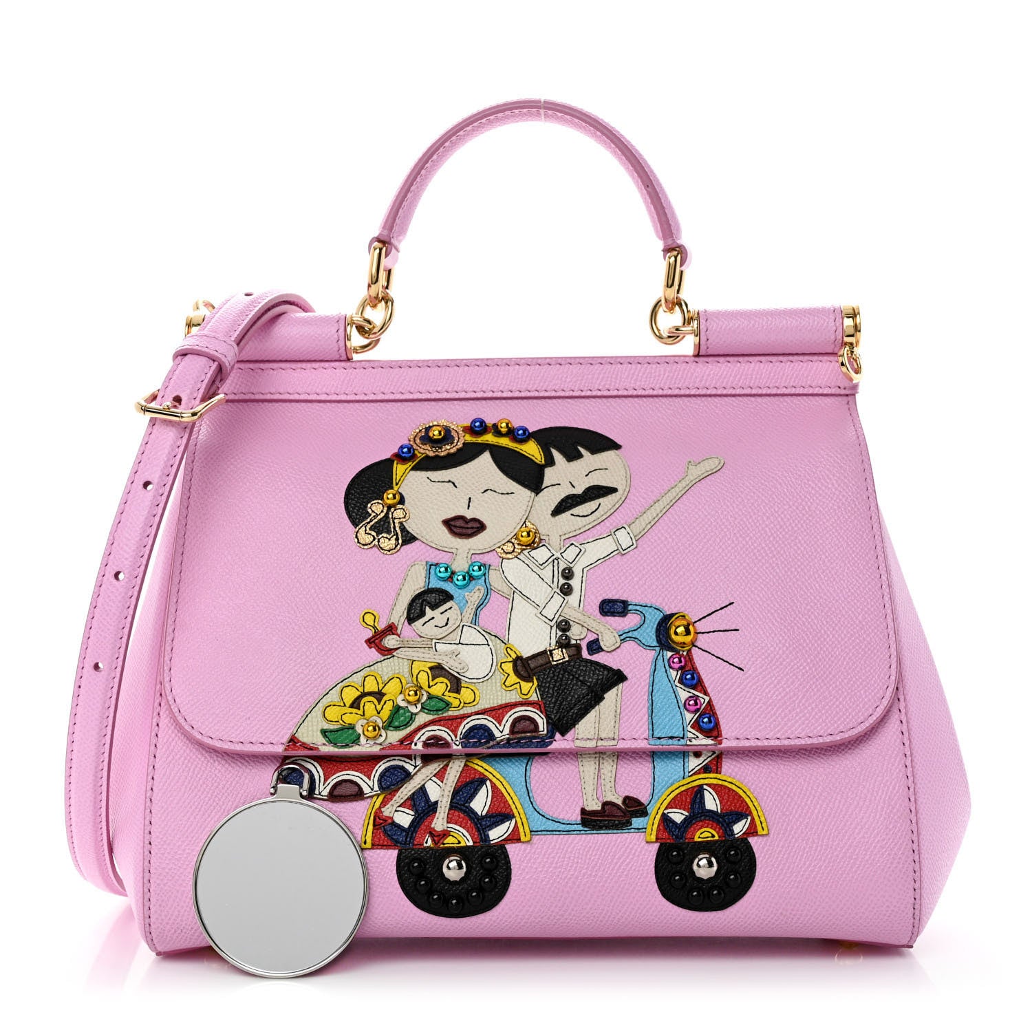 Dolce & Gabbana Dauphine Studded Medium DG Family Patch Miss Sicily Satchel Pink Rosa Chiaro 1 of 10