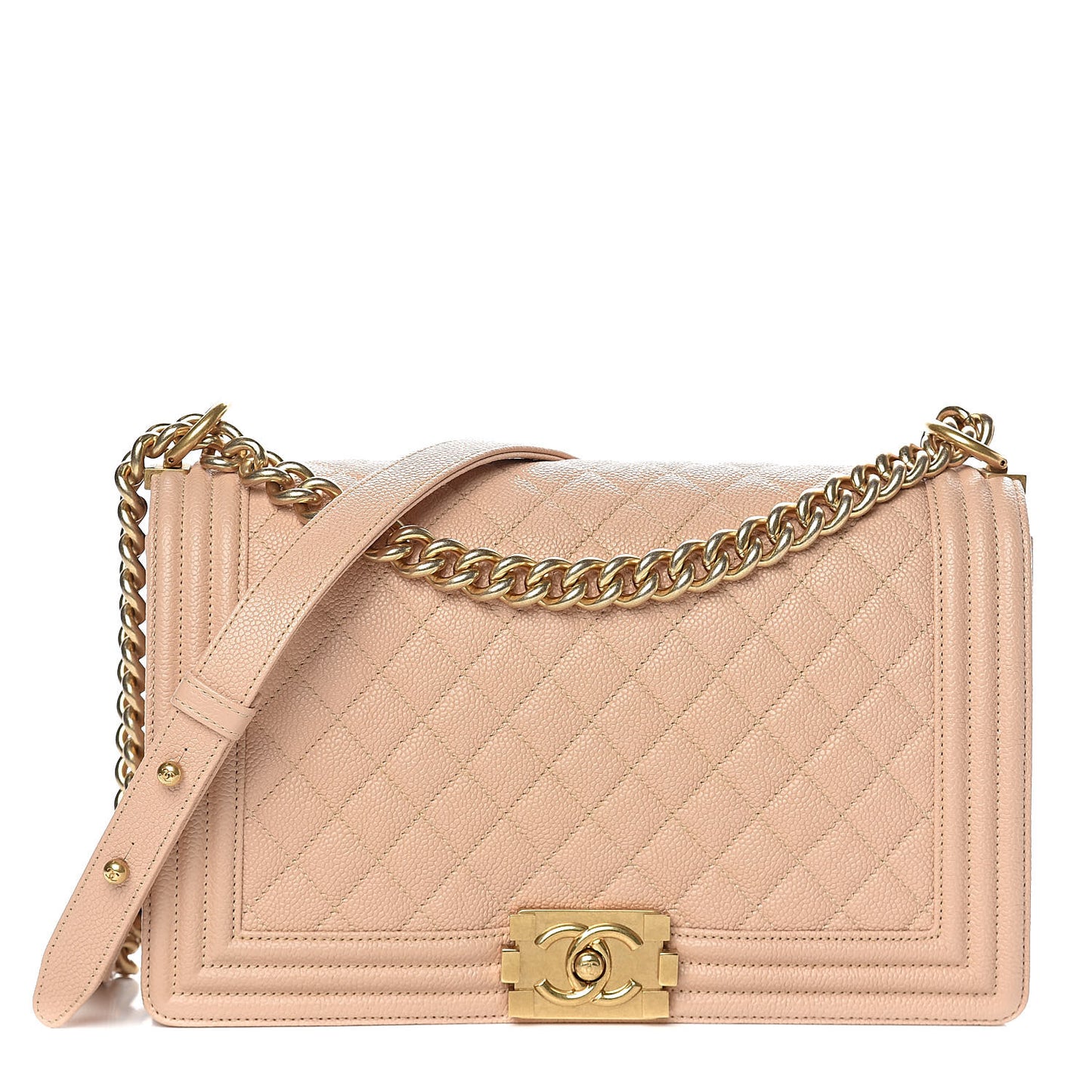 Caviar Quilted New Medium Boy Flap Beige Clair