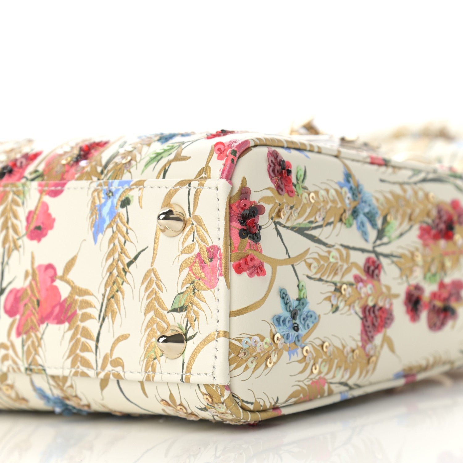 Christian Dior Calfskin Hibiscus Printed Embroidered My ABCDior Lady Dior Beige Multicolor 10 of 10