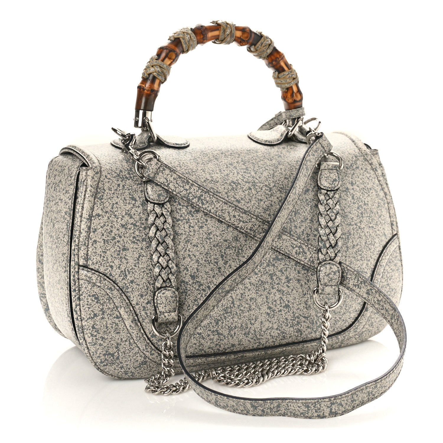Gucci Calfskin Large New Bamboo Top Handle Bag Light Grey 3 of 10