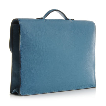 Hermes Taurillon Clemence Sac a Depeche 41 Briefcase Blue Jean 3 of 8