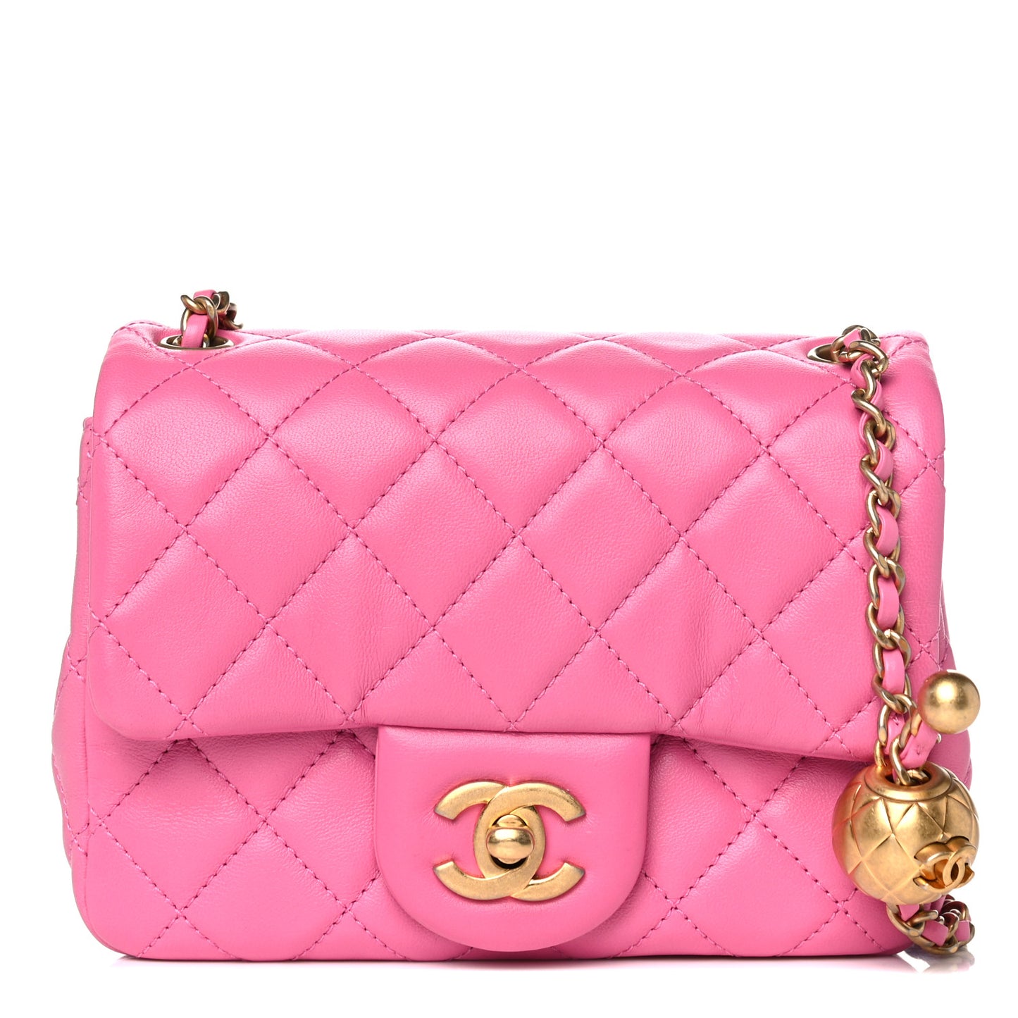 Lambskin Quilted Mini Pearl Crush Flap Pink