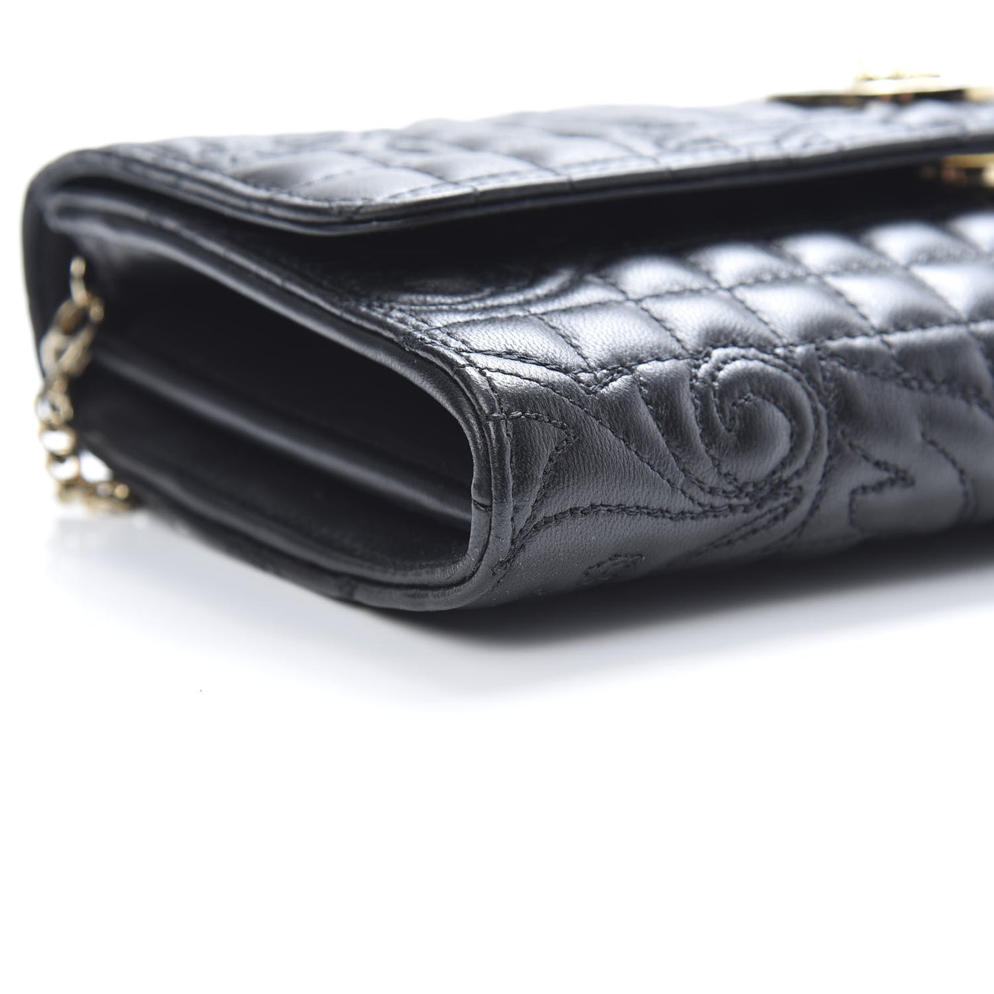 Nappa Barocco Quilted Wallet Chain Crossbody Black