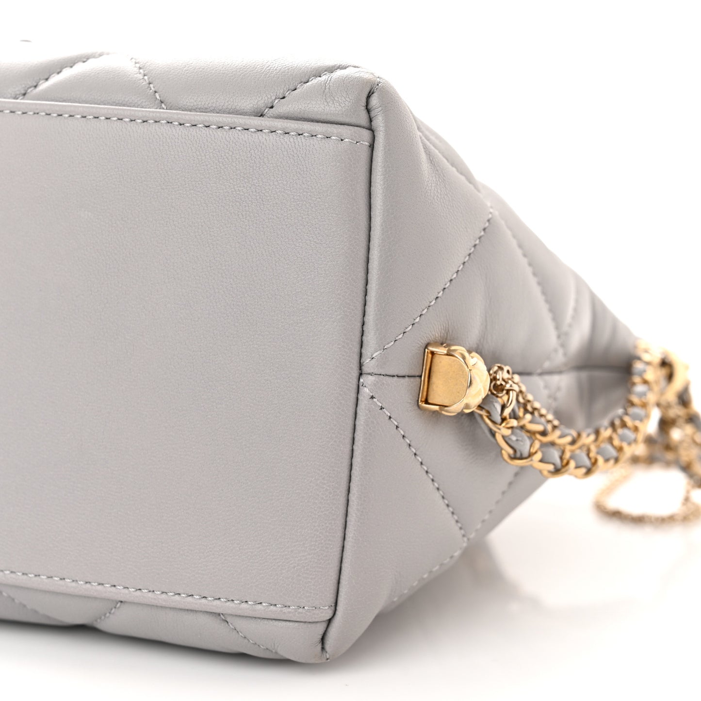 Lambskin Quilted Crush on Chains Drawstring Bucket Bag Hobo Grey