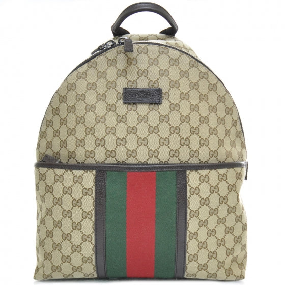 GG Monogram Web Medium Classic Backpack Brown